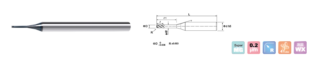 Solid Carbide End Mills with Corner Radius Drawing